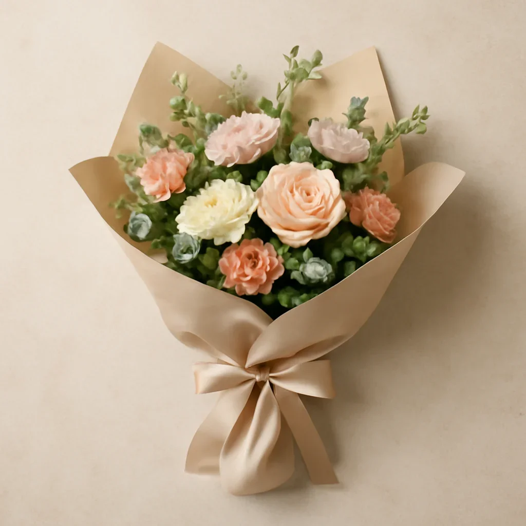 Thoughtful floral arrangement wrapped and ready to order