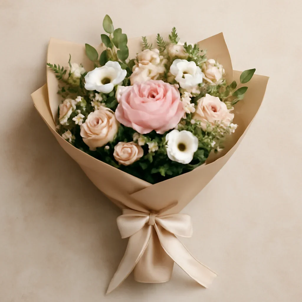 Thoughtful floral arrangement wrapped and ready to order