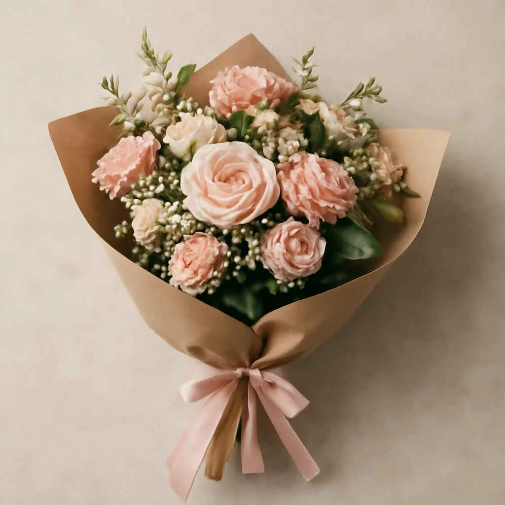 Thoughtful floral arrangement wrapped and ready to order