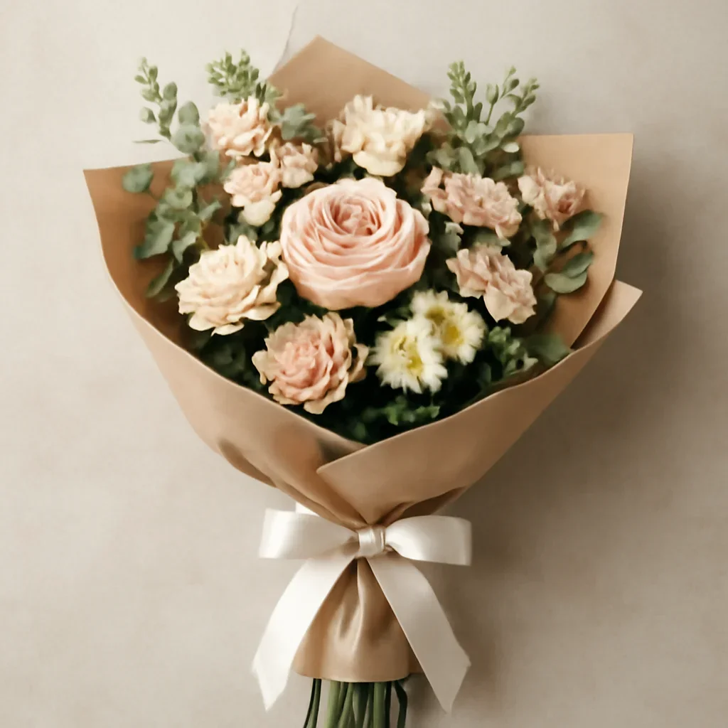 Thoughtful floral arrangement wrapped and ready to order