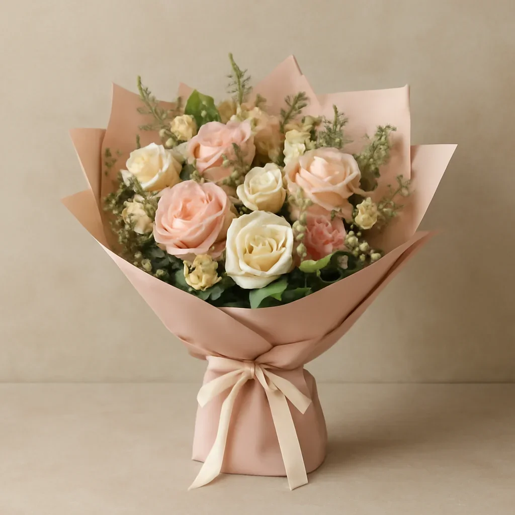 Thoughtful floral arrangement wrapped and ready to order