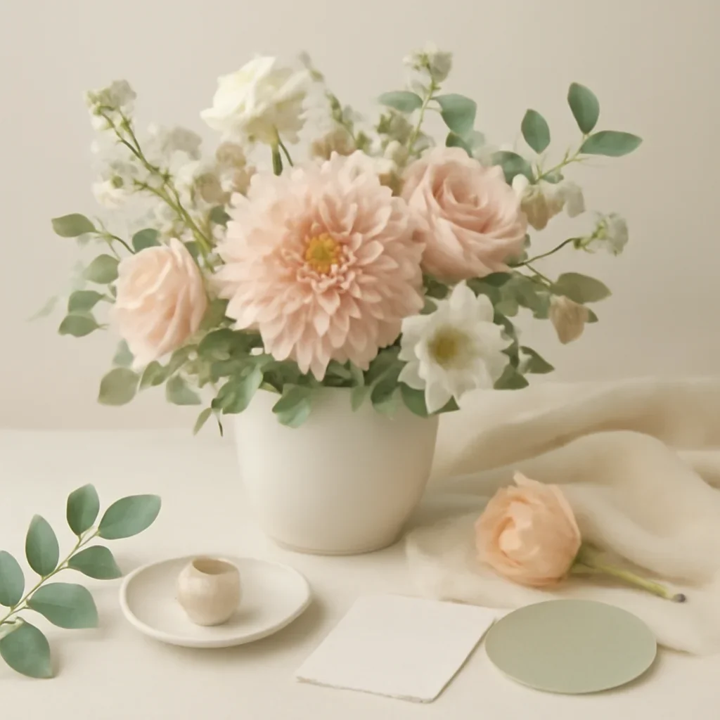 Seasonal flowers and design details related to industries & local partners