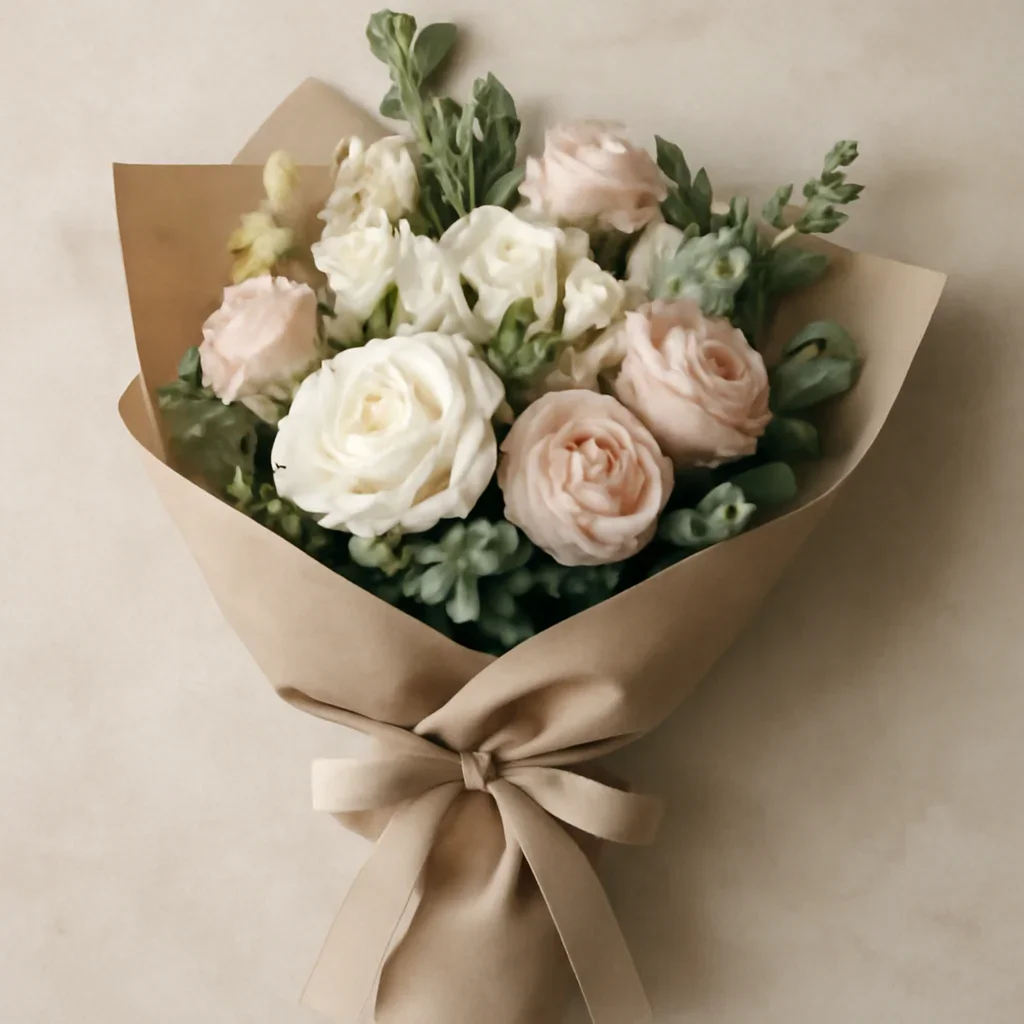 Thoughtful floral arrangement wrapped and ready to order