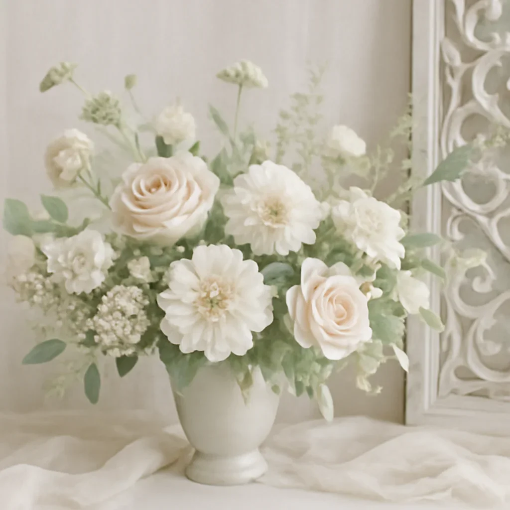 Seasonal flowers and design details related to wedding venue florist