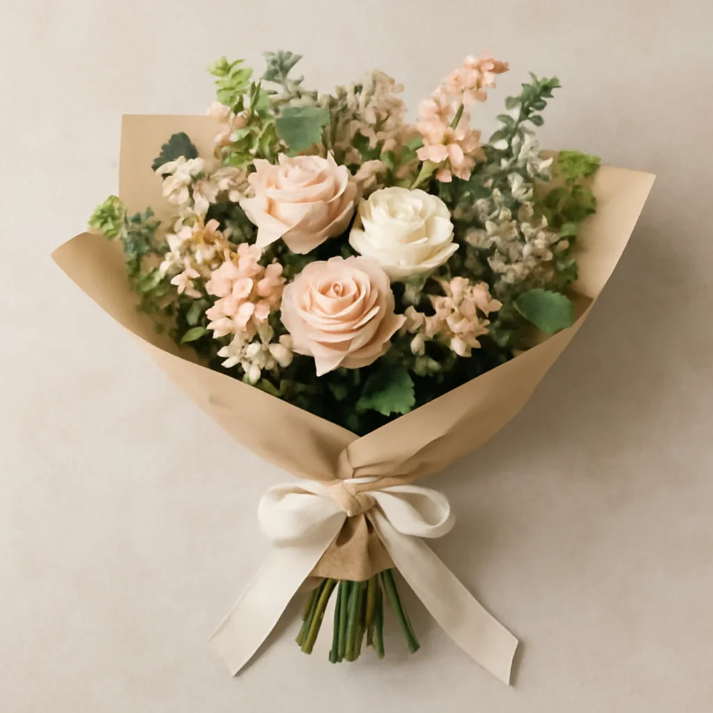 Thoughtful floral arrangement wrapped and ready to order