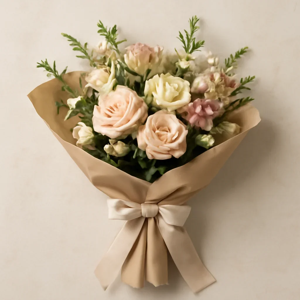 Thoughtful floral arrangement wrapped and ready to order