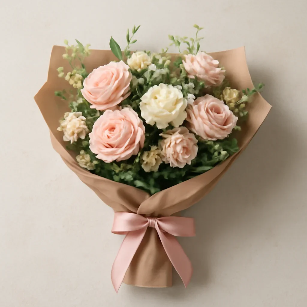 Thoughtful floral arrangement wrapped and ready to order