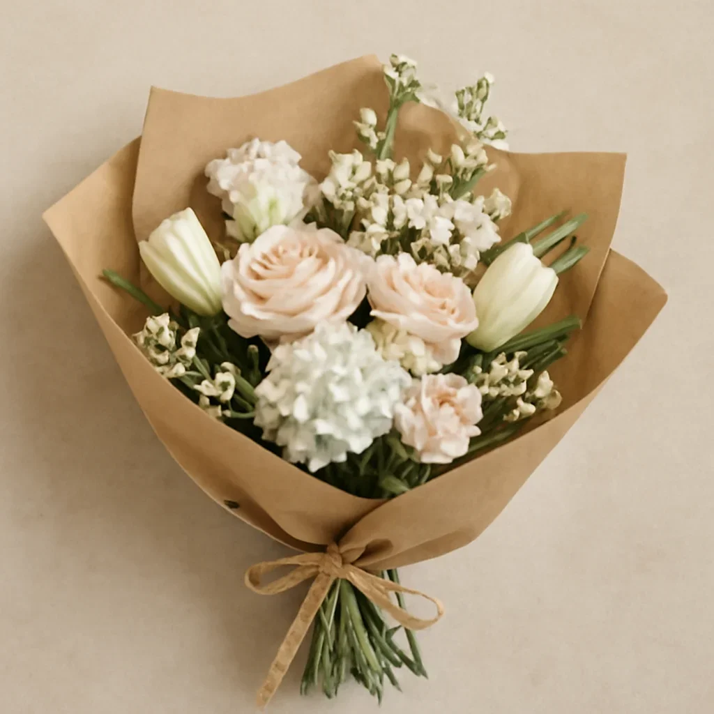 Thoughtful floral arrangement wrapped and ready to order