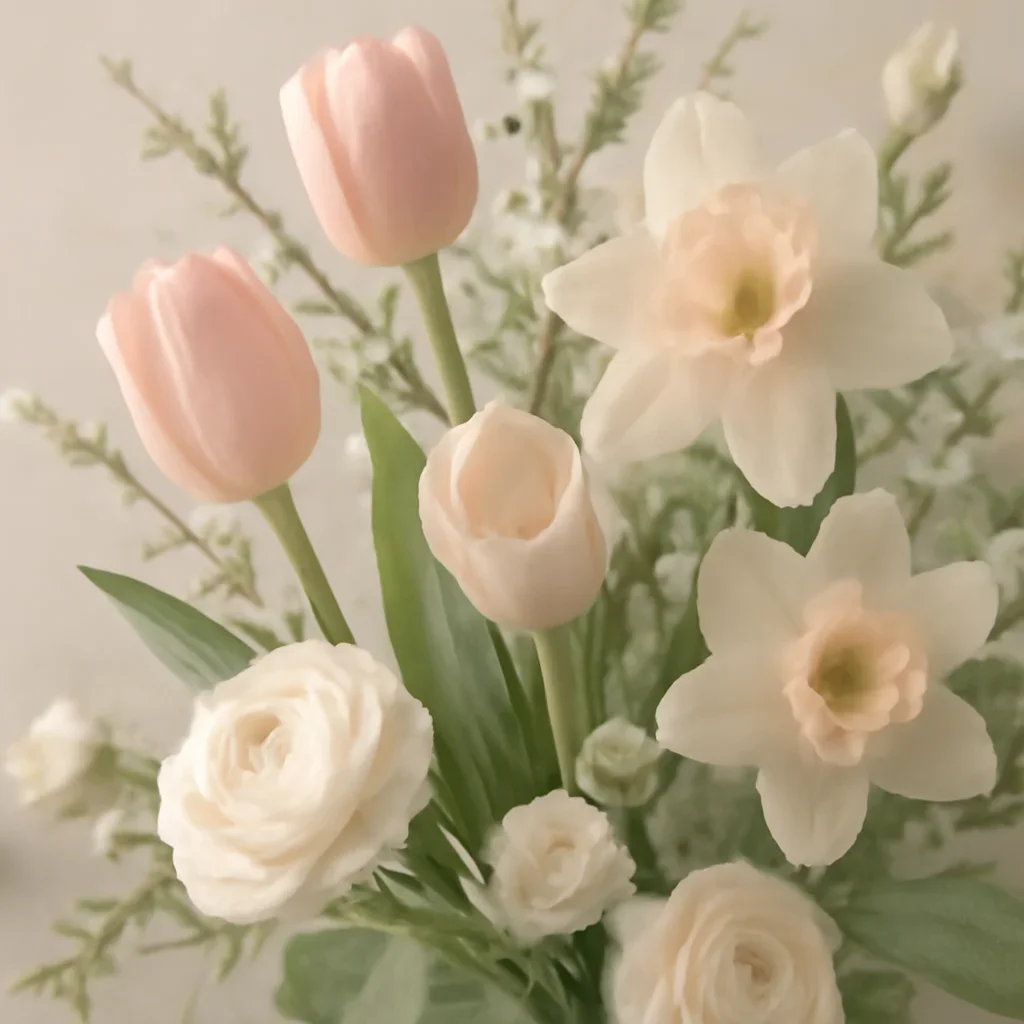 Seasonal flowers and design details related to easter flowers