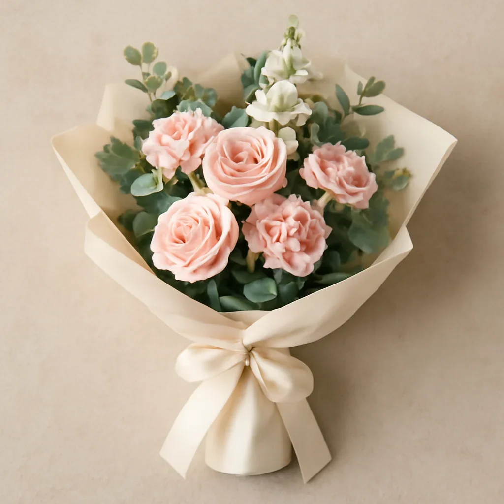Thoughtful floral arrangement wrapped and ready to order