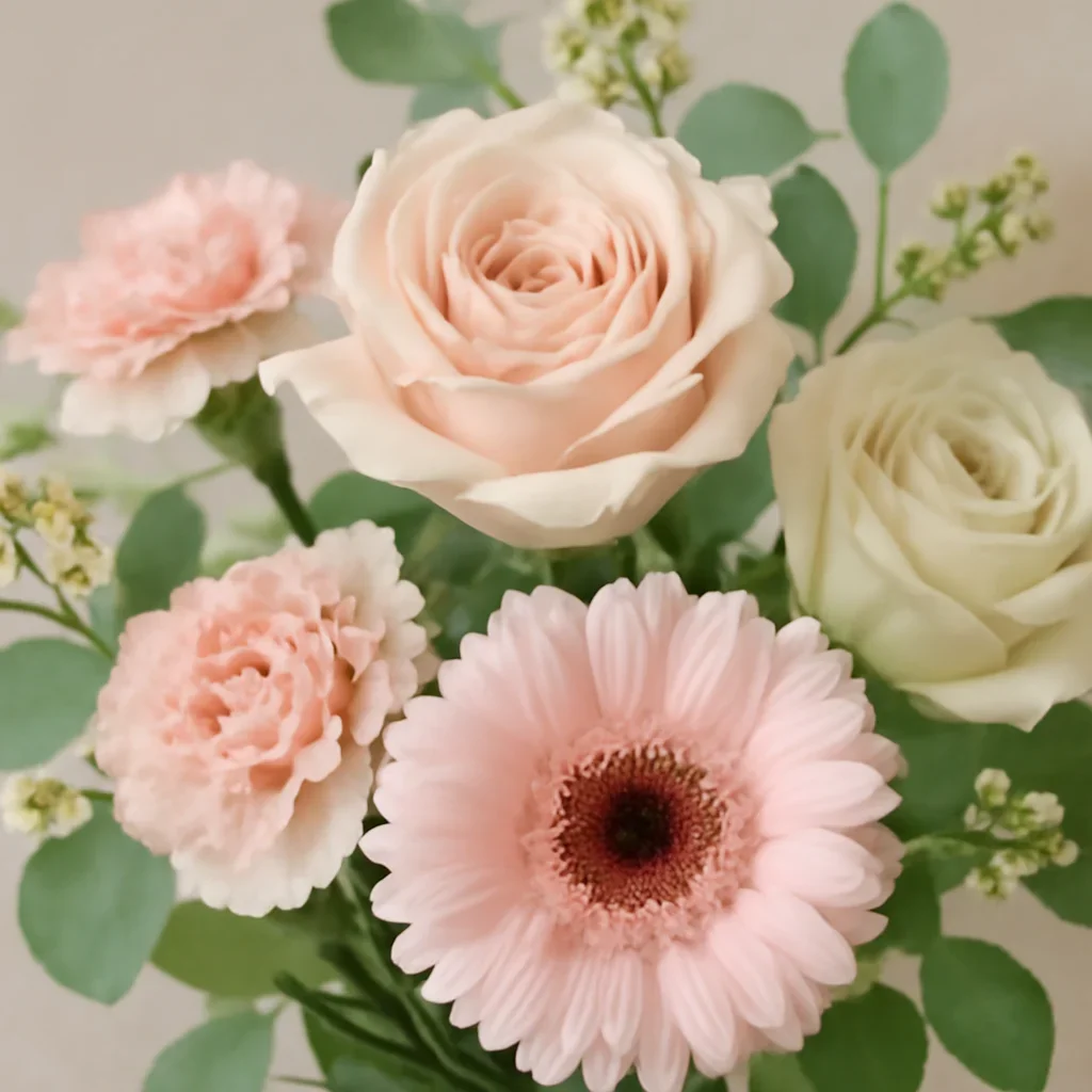 Seasonal flowers and design details related to mother's day flowers