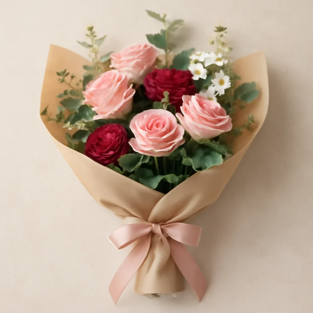 Thoughtful floral arrangement wrapped and ready to order