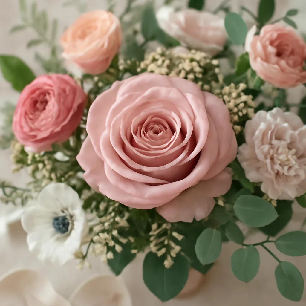 Seasonal flowers and design details related to valentine's day flowers