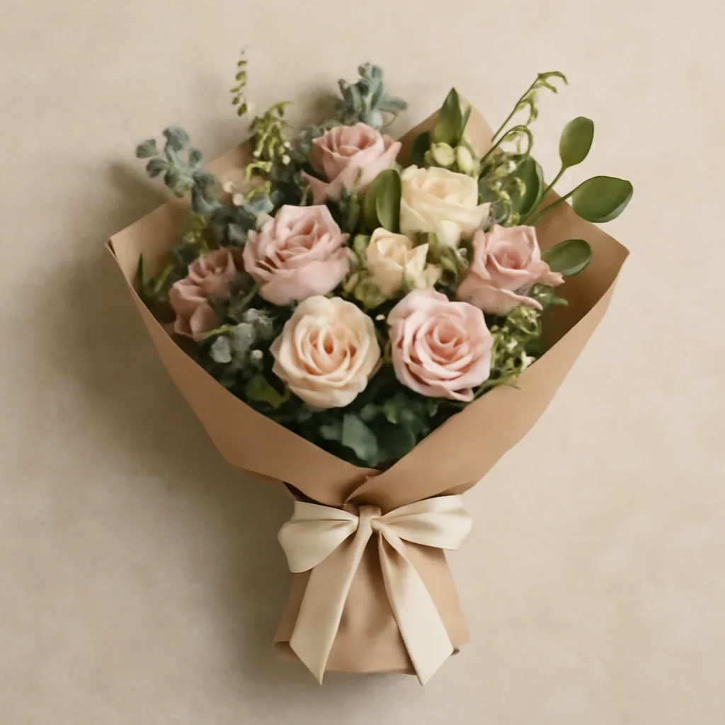 Thoughtful floral arrangement wrapped and ready to order