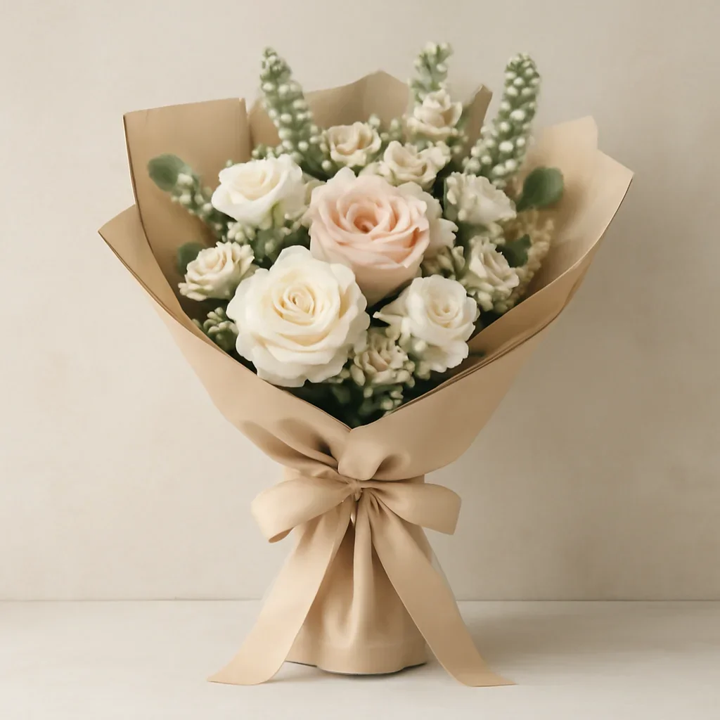 Thoughtful floral arrangement wrapped and ready to order