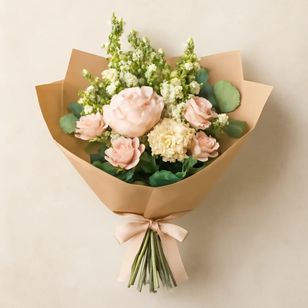 Thoughtful floral arrangement wrapped and ready to order