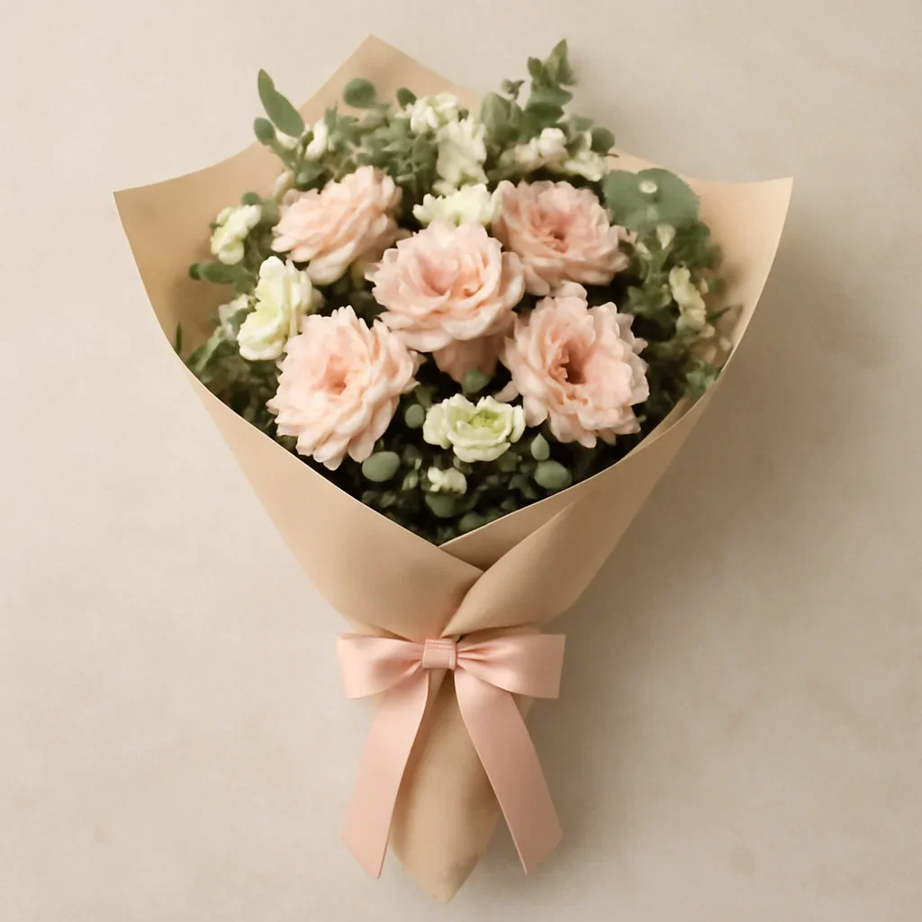 Thoughtful floral arrangement wrapped and ready to order
