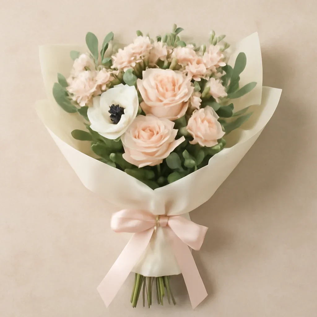 Thoughtful floral arrangement wrapped and ready to order