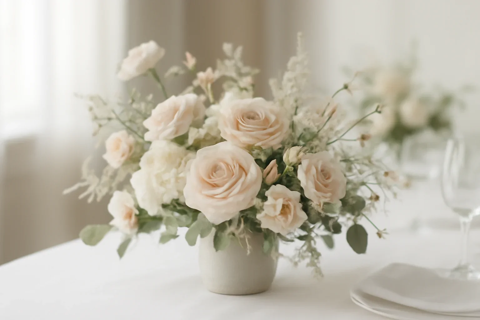 Handcrafted floral design representing wedding centerpieces
