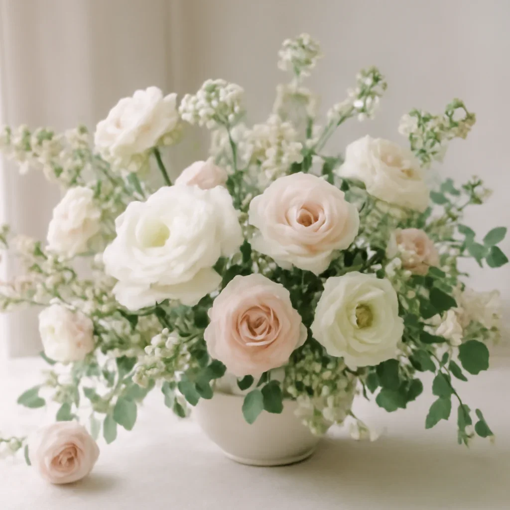 Seasonal flowers and design details related to wedding centerpieces