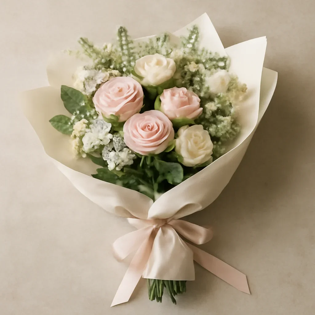 Thoughtful floral arrangement wrapped and ready to order