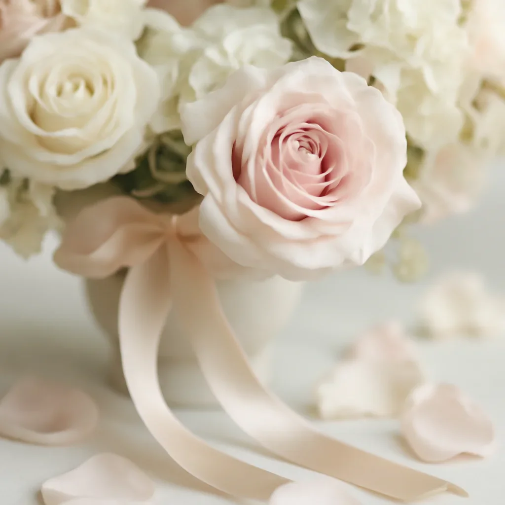 Close-up floral textures and finishing details for wedding flowers