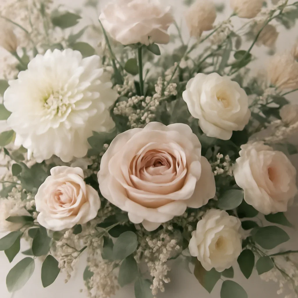 Seasonal flowers and design details related to wedding flowers