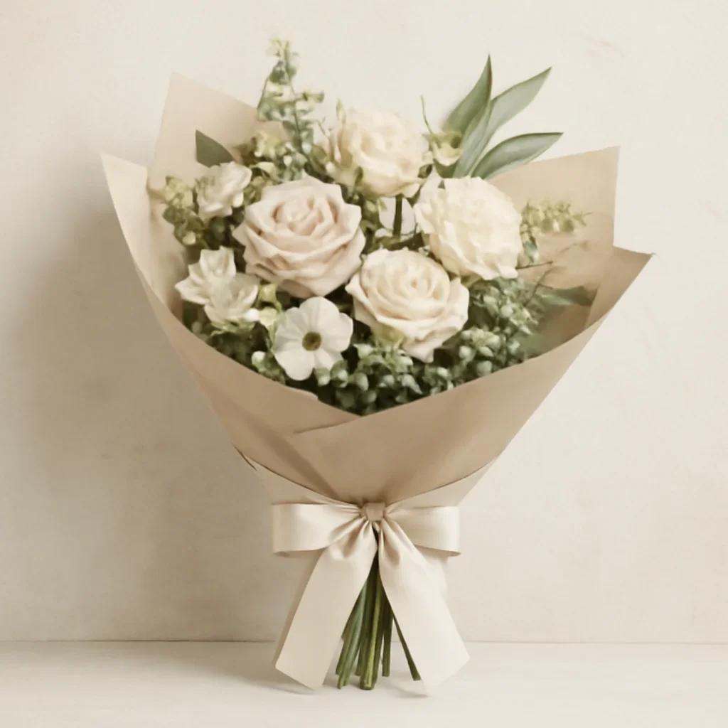 Thoughtful floral arrangement wrapped and ready to order